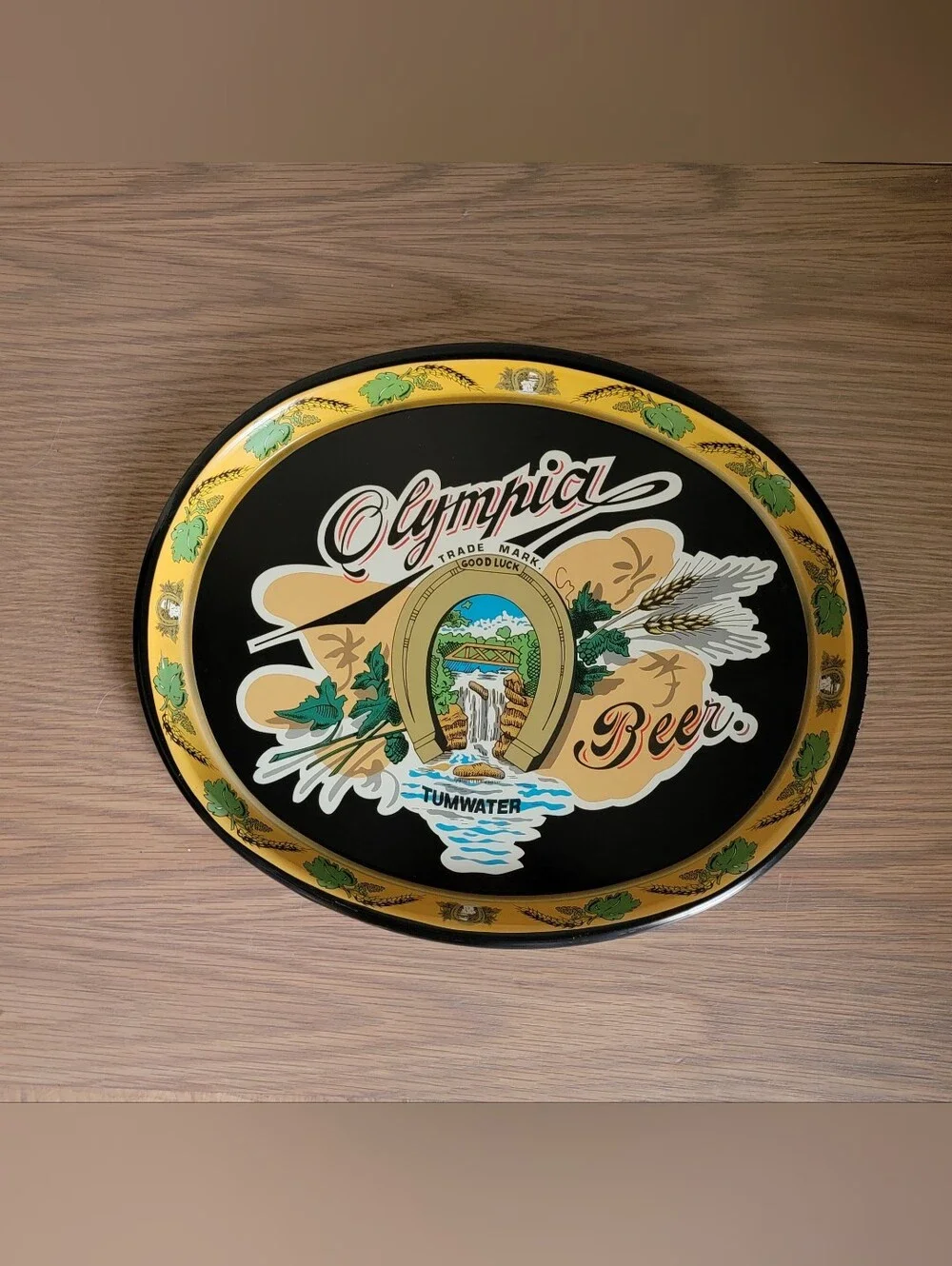 Vintage Olympia Beer Decorative Oval Tin Sign - Black & Gold
